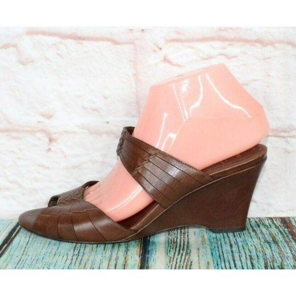 Cole Haan Shoes - Cole Haan Brown Leather Open Toe Wedge Platform Sandals Size 8.5 B